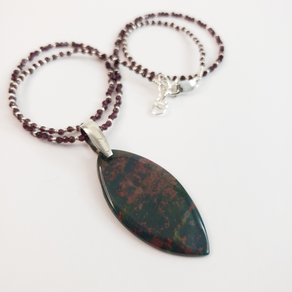 925 sterling pendant necklace bloodstone jasper red spinel